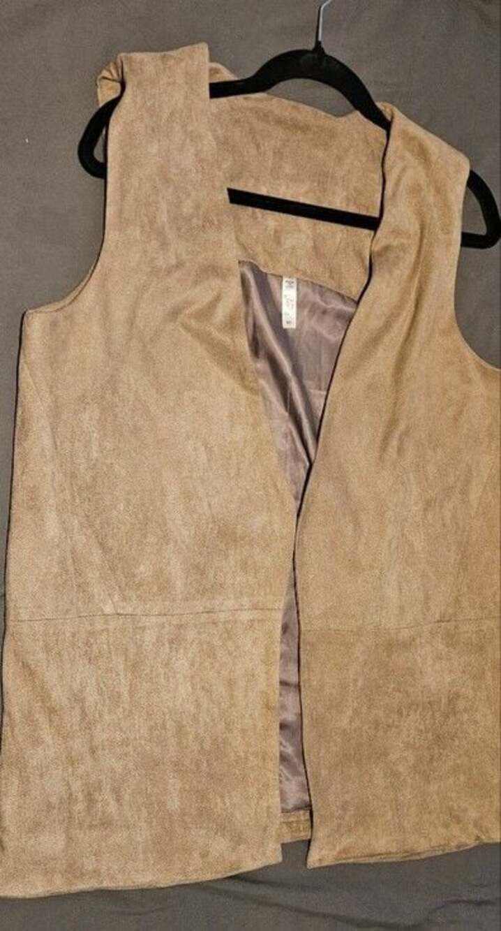 Lapis Faux Suede Vest in Tan with Gray Lining